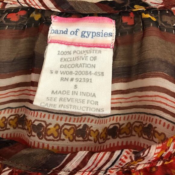 Band of Gypsies Orange Brown Semi Sheer Top Lace Boho Fall Peasant Small - Picture 5 of 6